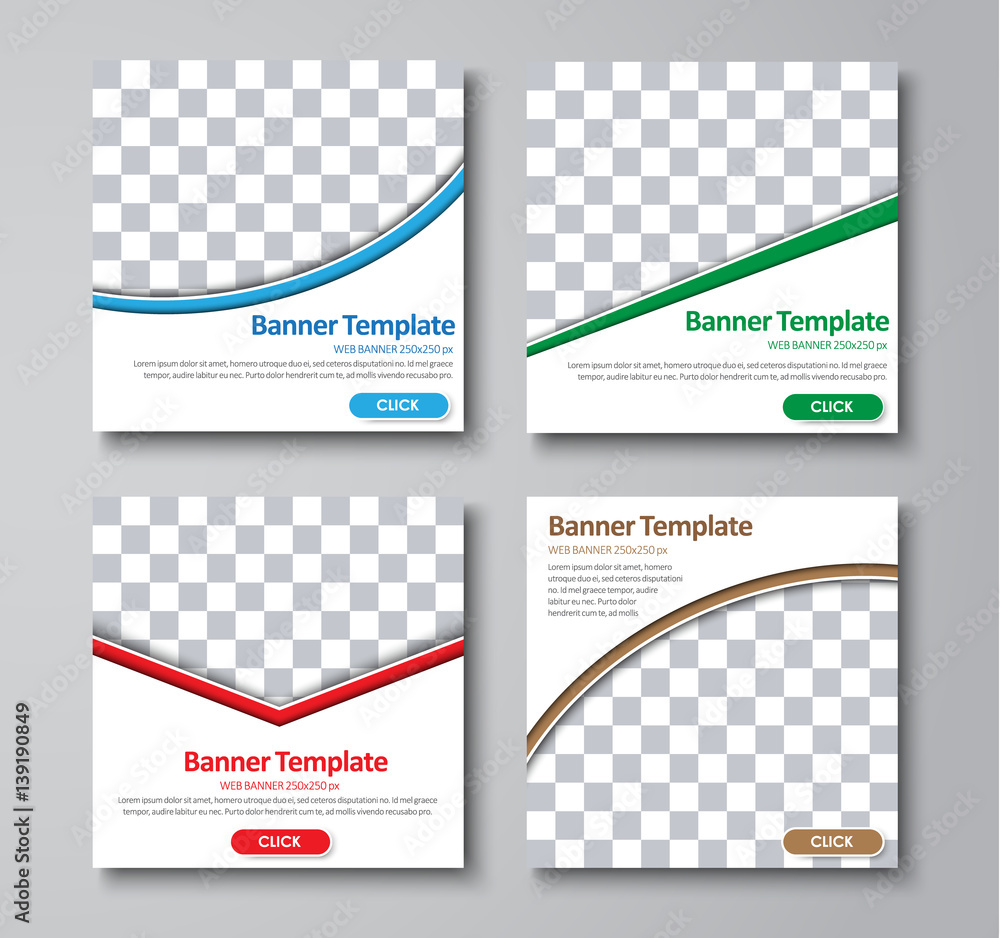 Poster Set of web square standard size banner with colored elements.