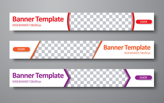 Template banners with a red, orange and purple elements.