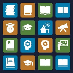 Set of 16 learning filled icons