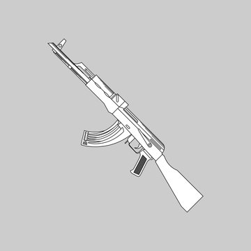 recommend clip art: Automatic firearms, pistol, rifle, machine gun, in a linear style