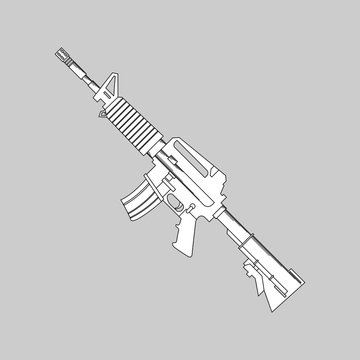 recommend clip art: Automatic firearms, pistol, rifle, machine gun, in a linear style