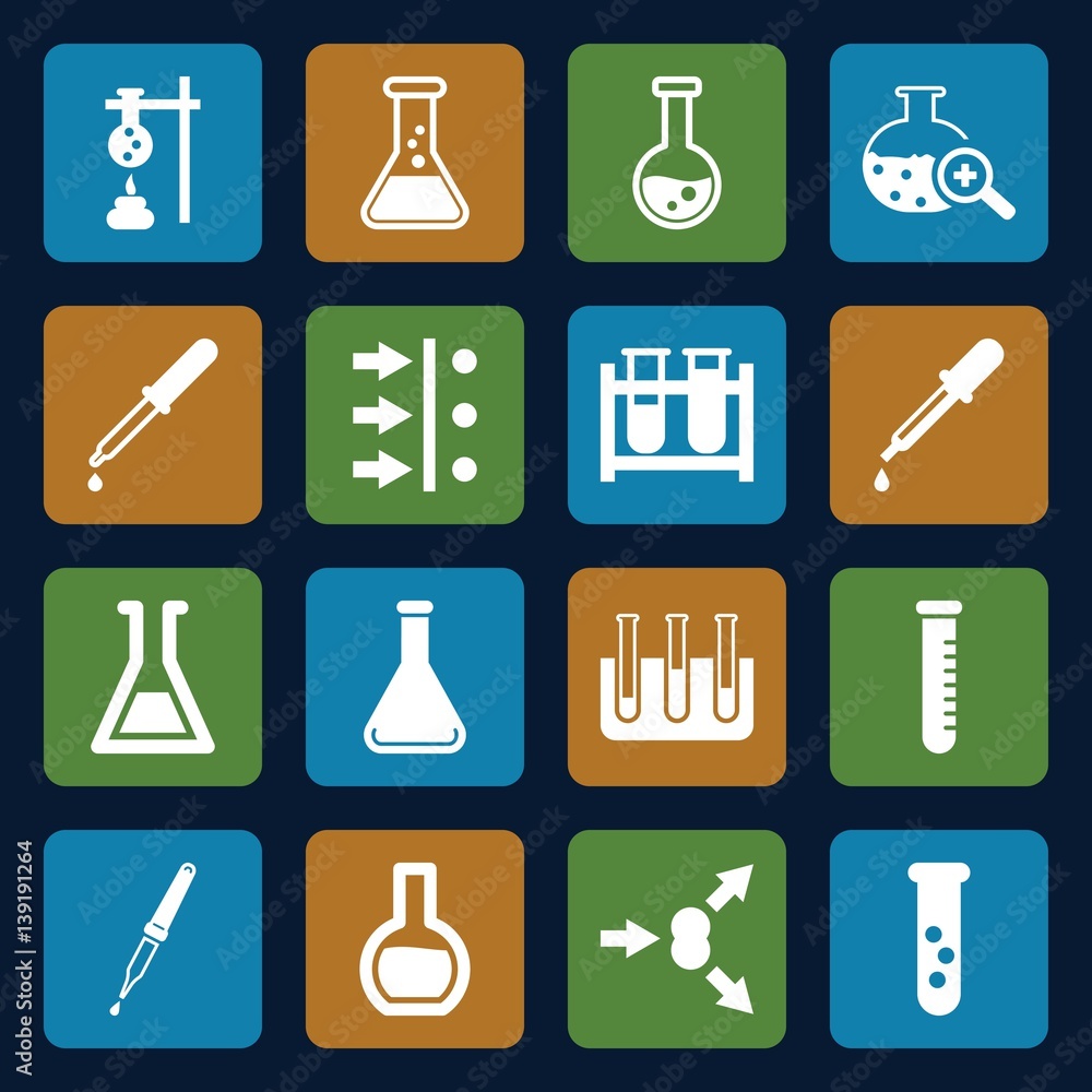 Poster set of 16 experiment filled icons