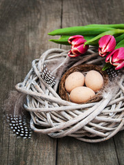 Easter eggs in a nest