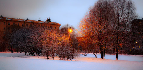City Park in the evening in winter