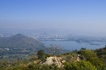 Fototapeta na wymiar Landscape from above in India the city of Udaipur India