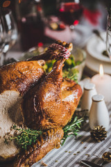 Roasted turkey on holiday table