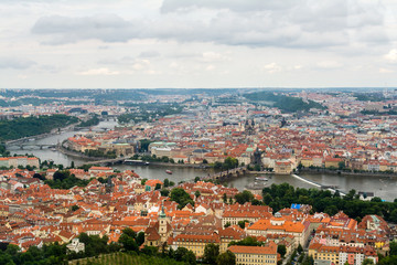 Fototapeta na wymiar Top view to old town, Vltava and Karluv most in Prague, Czech republic from an observation deck on Petrin hill.