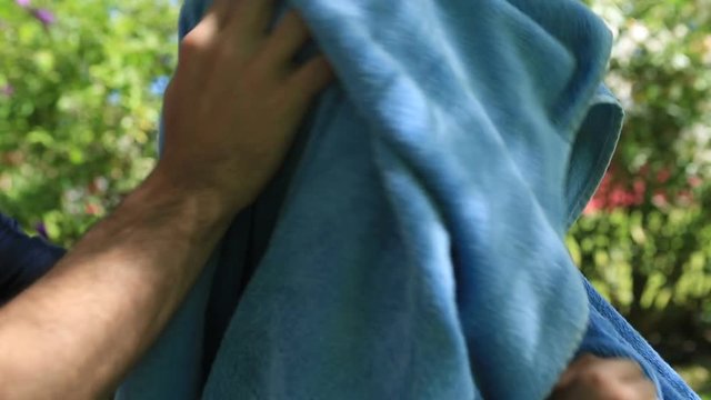 Father drying his 6 year old son with towel  Child bonding with his da