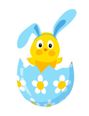 Obraz na płótnie Canvas Funny Easter chick with bunny ears in an egg
