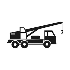 Fototapeta na wymiar Silhouette of a truck crane on a white background. Construction vehicles. Industrial Transport