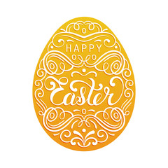 Happy Easter type greeting card in the egg shape. Religious holiday vector illustration for poster, flyer etc.