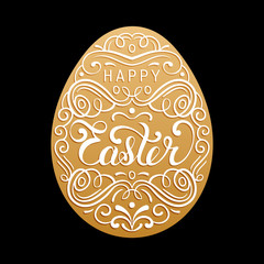 Happy Easter type greeting card in the egg shape. Religious holiday vector illustration for poster, flyer etc.