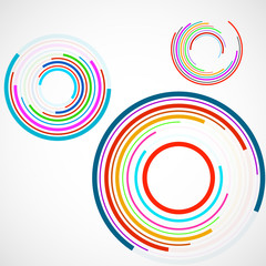 Abstract background of colorful circles with lines, technology backdrop, geometric shapes