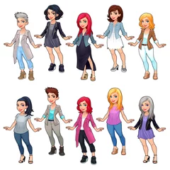 Fotobehang Set of female cartoon fashion characters © ddraw