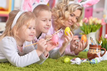 Happy family  preparing for Easter