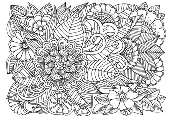 Black and white flower pattern for coloring.