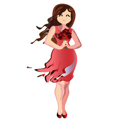 Happy girl holding a bouquet of flowers