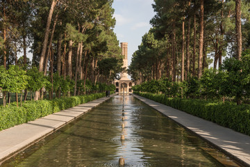 View of the Fin Garden or Fin Bagh near the persian city of Kashan. Water is one of the key elements in the persian gardens. Iran, Middle East, Asia