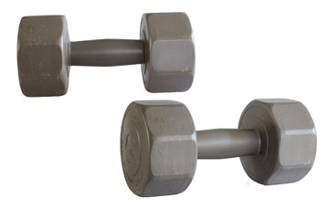 two old black dumbble ,isolated on white