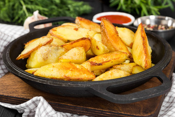 Fried potatoes in cast-iron pan