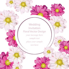 Spring flowers bouquet round card background. Beautiful Postcard for Weddings, Birthday, Anniversary. Vector illustration