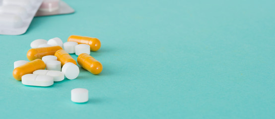 Pills, Capsules, and Medicine Blister Pack with Copy Space