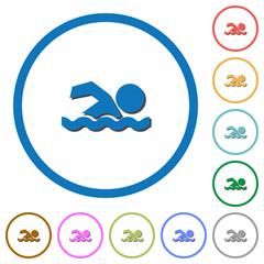 Swimming man icons with shadows and outlines