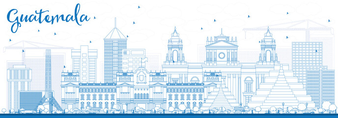 Fototapeta premium Outline Guatemala Skyline with Blue Buildings.