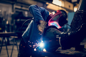 Welding steel with sparks using mig mag welder 