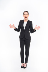 Shocked businesswoman gesturing