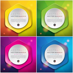 Abstract vector backgrounds set of 4. Round paper notes on the colorful, circular background. Each item contains space for own text. Vector illustration. Eps10.
