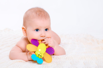 Cute baby girl on white background