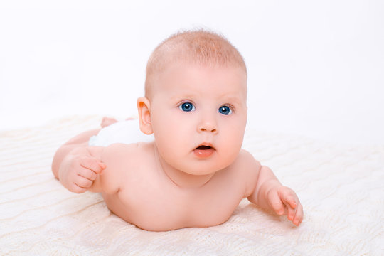 Cute baby girl on white background with isolation