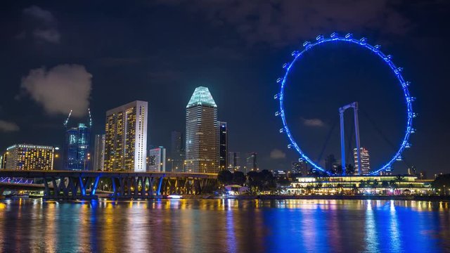 Singapore ferris wheel from the ground Night Timelapse