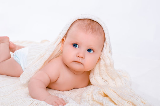 Cute baby girl on white background with isolation