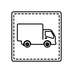 monochrome contour square and dotted line with truck vector illustration