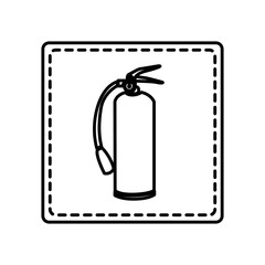 monochrome contour square and dotted line with extinguisher vector illustration