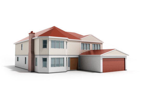 House Three-dimensional image 3d render on white background