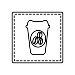 monochrome contour square and dotted line with disposable coffee cup vector illustration