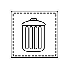 monochrome contour square and dotted line with trash container vector illustration