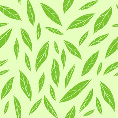Naklejka na ściany i meble Seamless vector pattern with green tea leaves