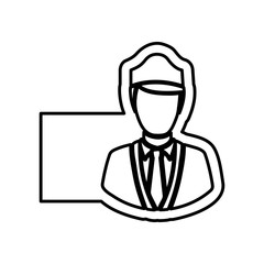 monochrome contour with flight attendant and banner vector illustration