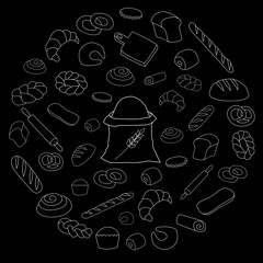 Vector white bread icon set on black background