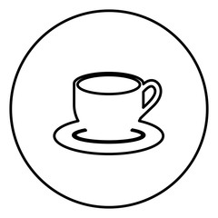 monochrome contour circular frame with coffee cup vector illustration