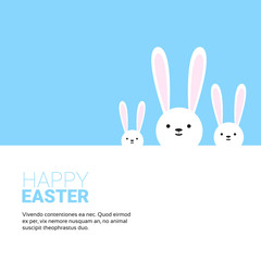 Rabbit Easter Holiday Bunny Symbols Greeting Card Vector Illustration