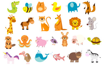 Vector illustration of cute animals and birds