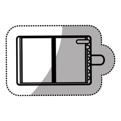 monochrome sticker with notepad and marker vector illustration