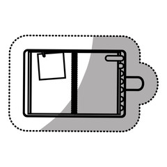 monochrome sticker with notepad and page tab vector illustration