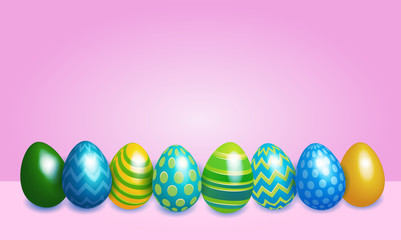 Fototapeta na wymiar Decorated Colorful Eggs Easter Holiday Symbols Greeting Card Vector Illustration