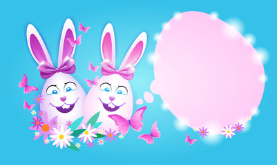 Decorated Colorful Eggs Rabbit Easter Holiday Symbols Greeting Card Vector Illustration